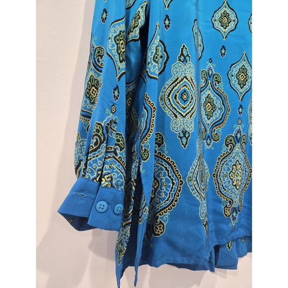 Silk‎ Lore Button Up Shirt Size M 100% Silk Long Sleeve Blue Print Blouse - Picture 8 of 8